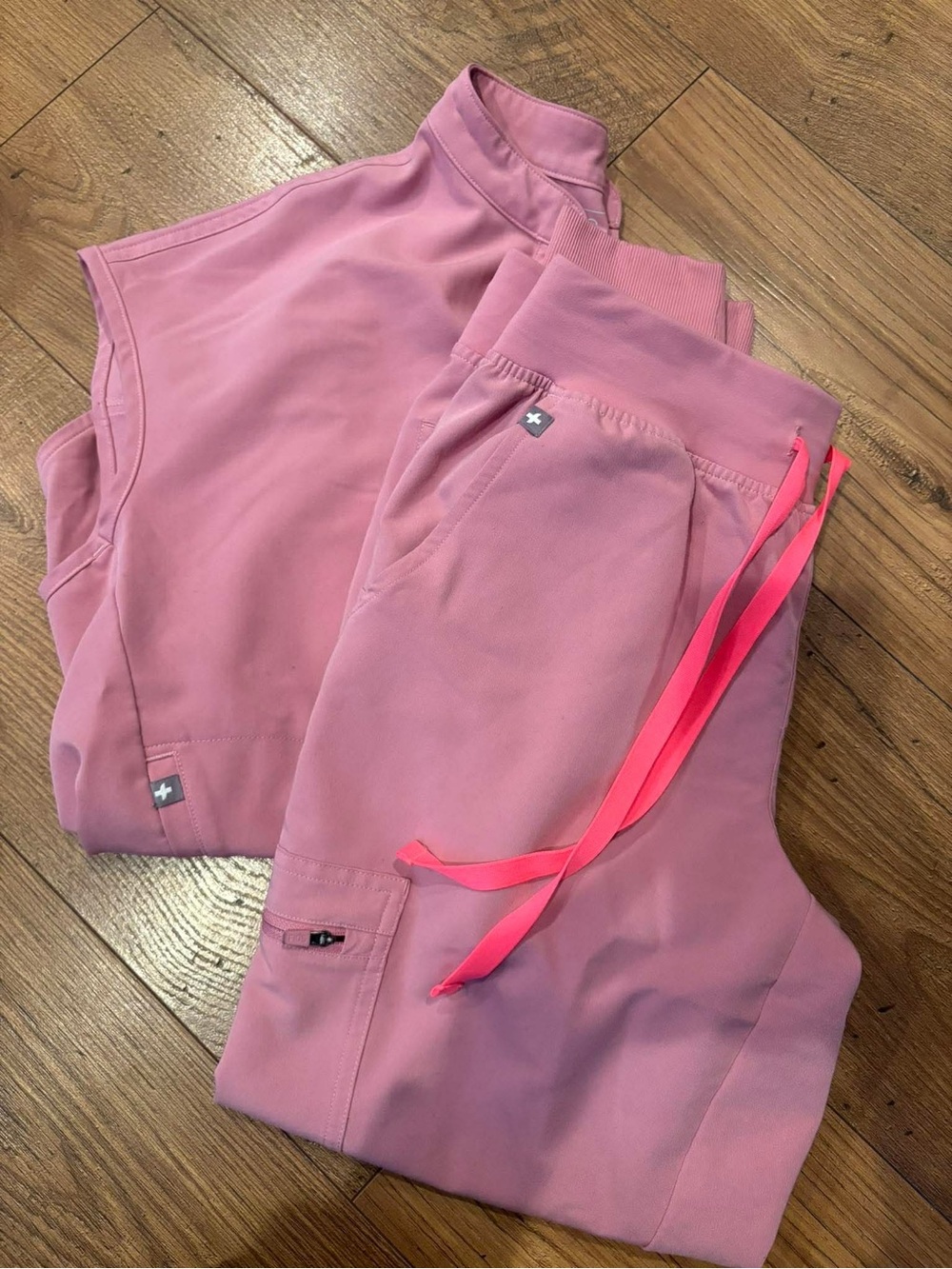 Figs Pink Scrub Jogger Pants with Hot Pink Drawstring